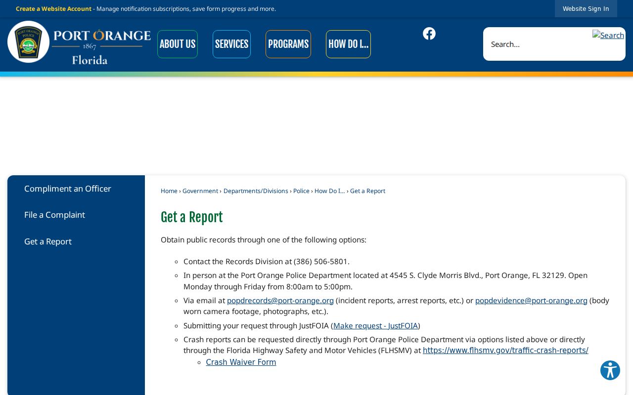 Port Orange neighbors police report access page