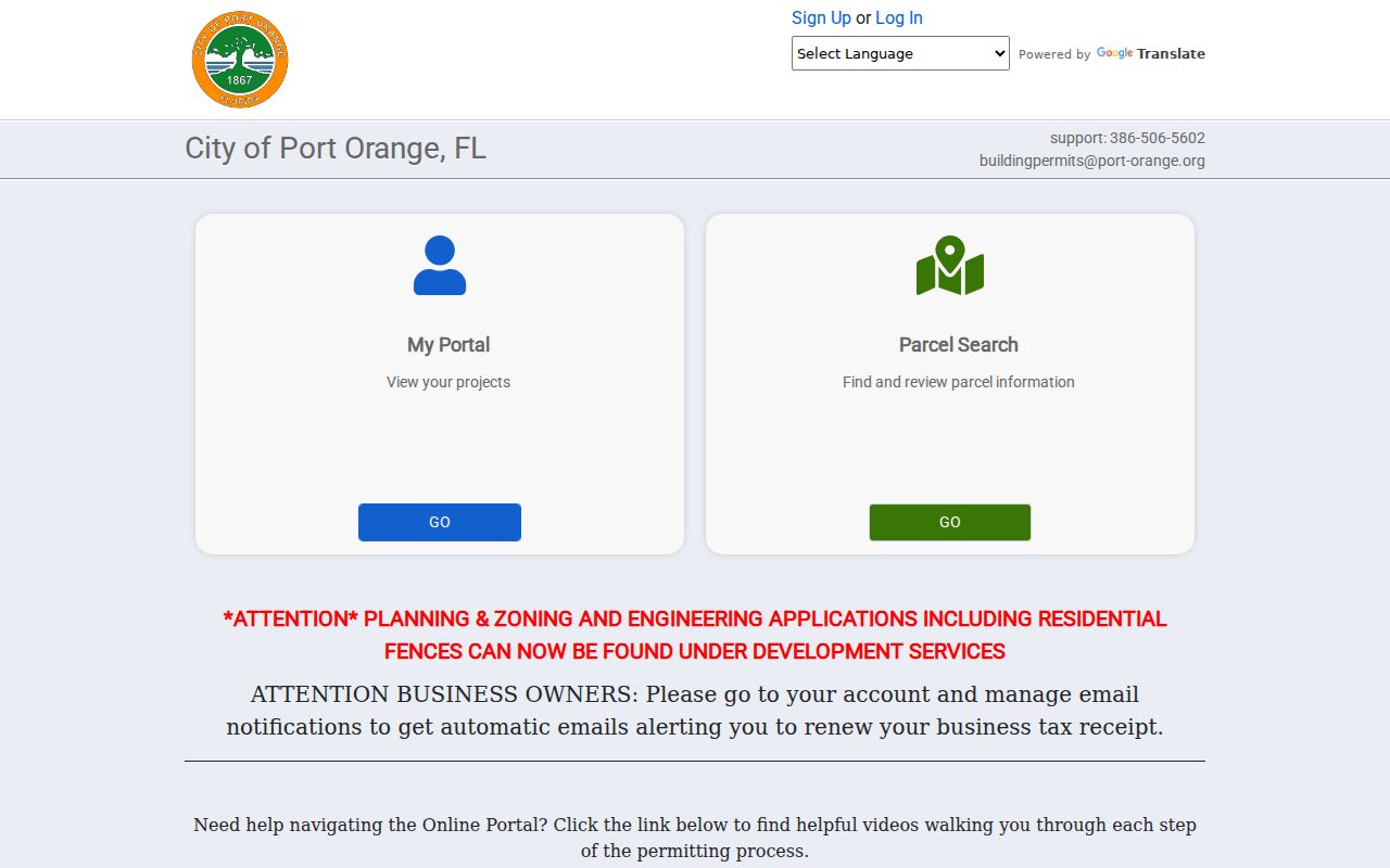 Port Orange street directory permit portal